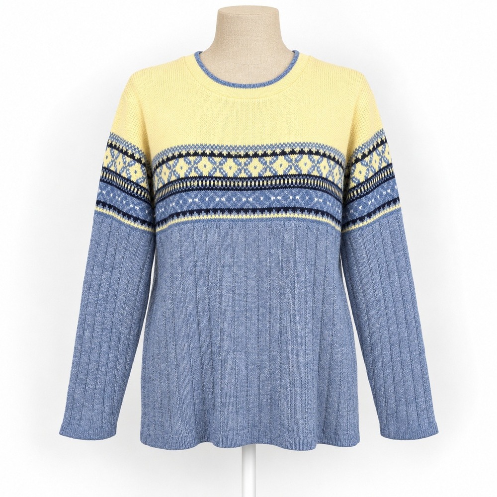 Vintage 90s Hand Knit Wool Fair Isle Sweater Size M Nordic Apre Ski Cottagecore